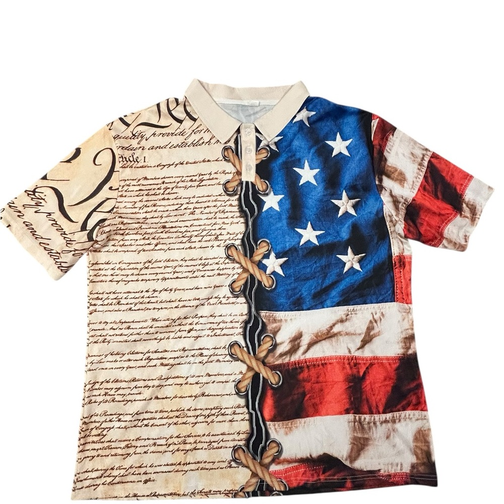 American Flag and US‎ Constitution Men’s Patriotic Polo Shirt 2XL Unbranded